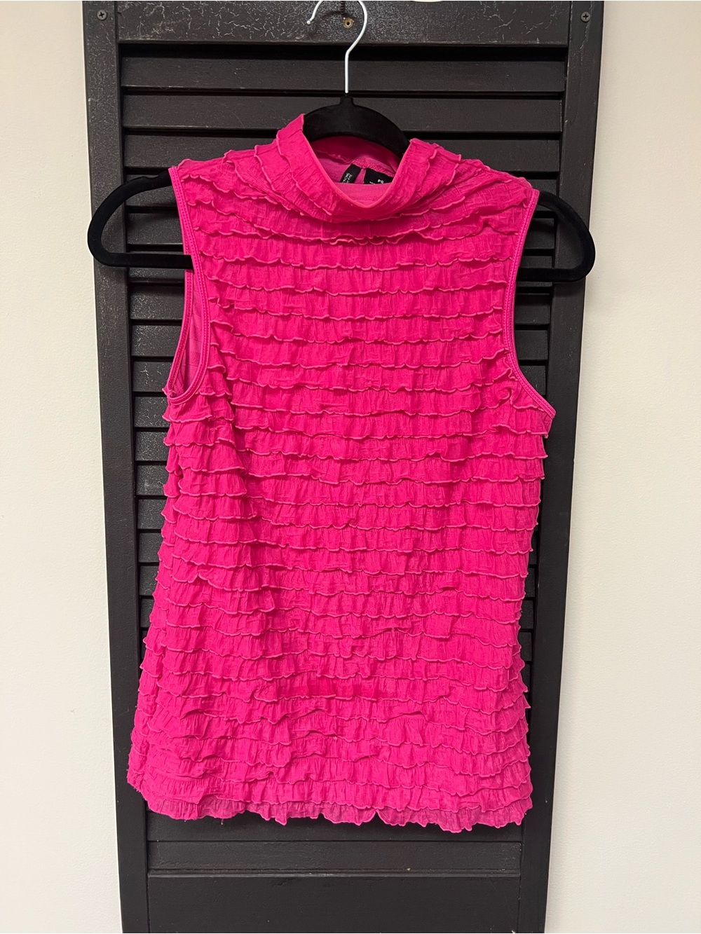 new directions Sleeveless Ruffle Mock Neck Top - Fuchsia